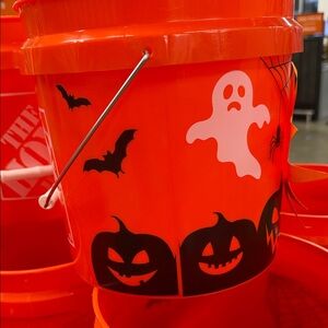 Halloween Orange Bucket with Ghost and Bat Design